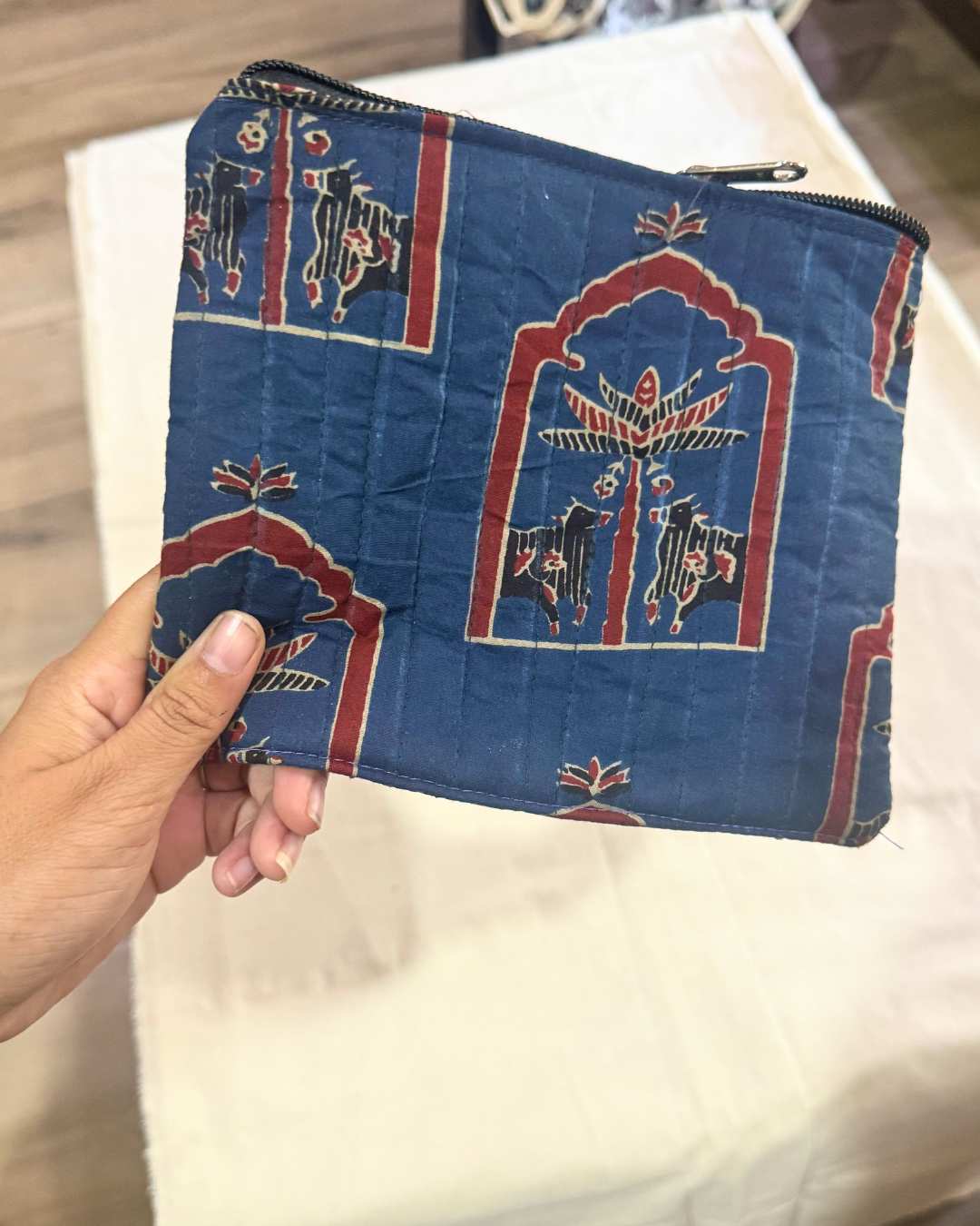 Handcrafted Rich Blue Fabric Handbag | Elegant Eco-Friendly Handbag by Aiwaj